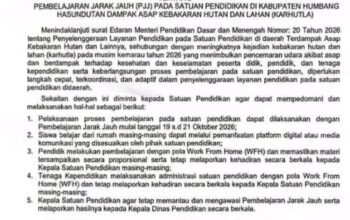 Cegah Dampak Asap Karhutla, Disdik Humbahas Berlakukan Pembelajaran Jarak Jauh 19–21 Oktober 2026